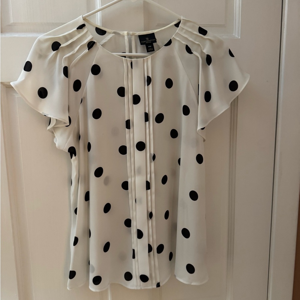 Worthington White Polka Dot Flutter Sleeve Blouse